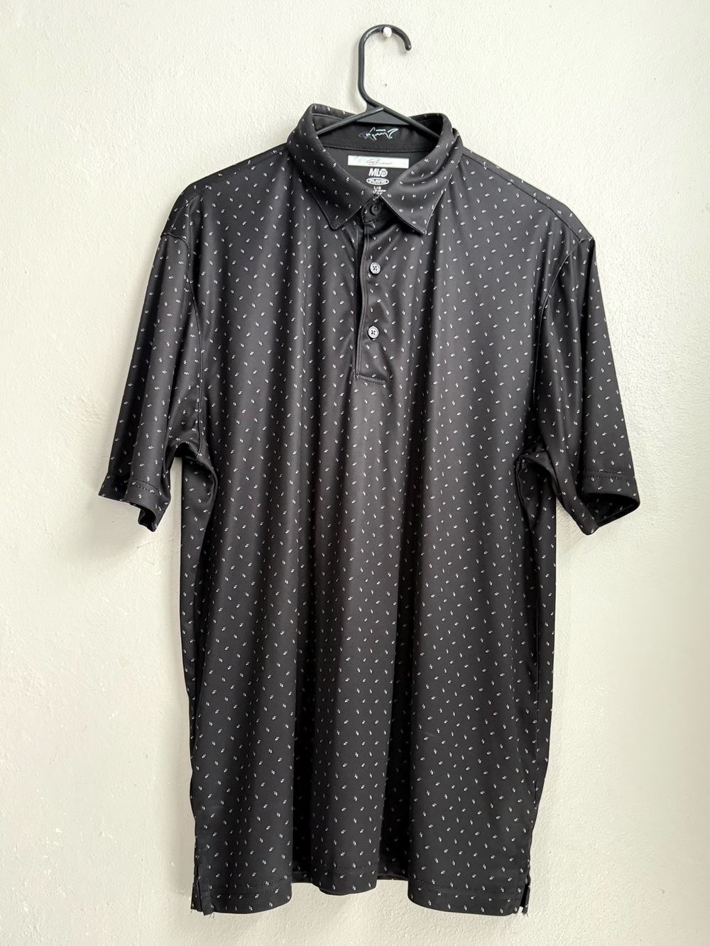 Greg Norman Collection Black Polo with Micro Dot Print